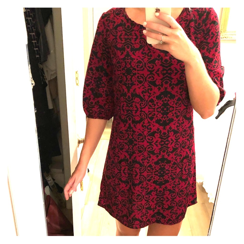 Red and black shift dress